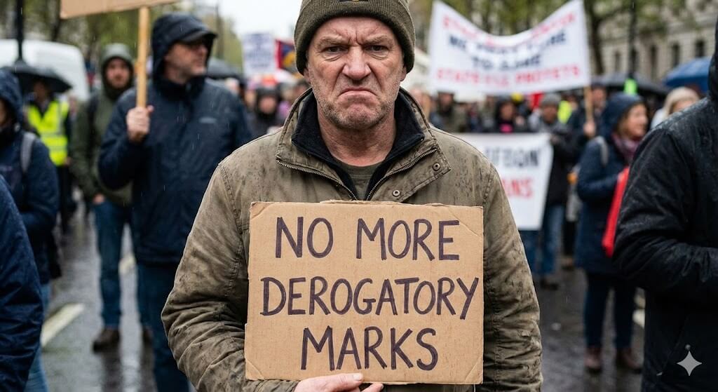 Tradelines-for-credit-boost_image-shows-man-holding-up-sign-that-says-derogatory-marks